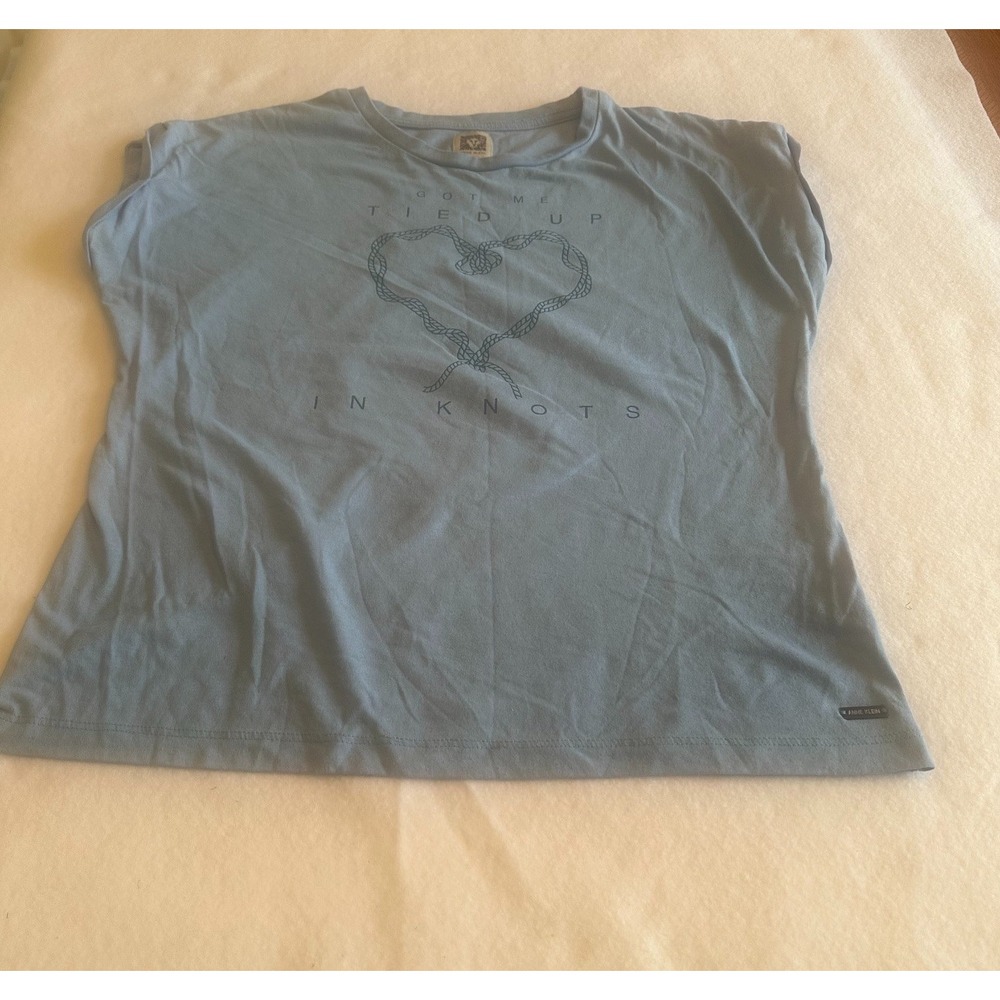 Anne Klein Cropped Graphic T Shirt Womens M Blue Knot Heart Short Sleeve Stretch